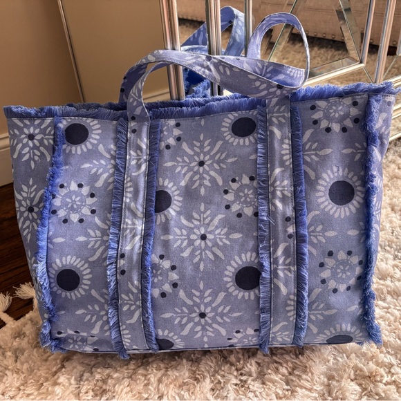 Roller Rabbit x Target Star Medallion Fringe Canvas Blue Beach Tote Bag NEW - Picture 4 of 6